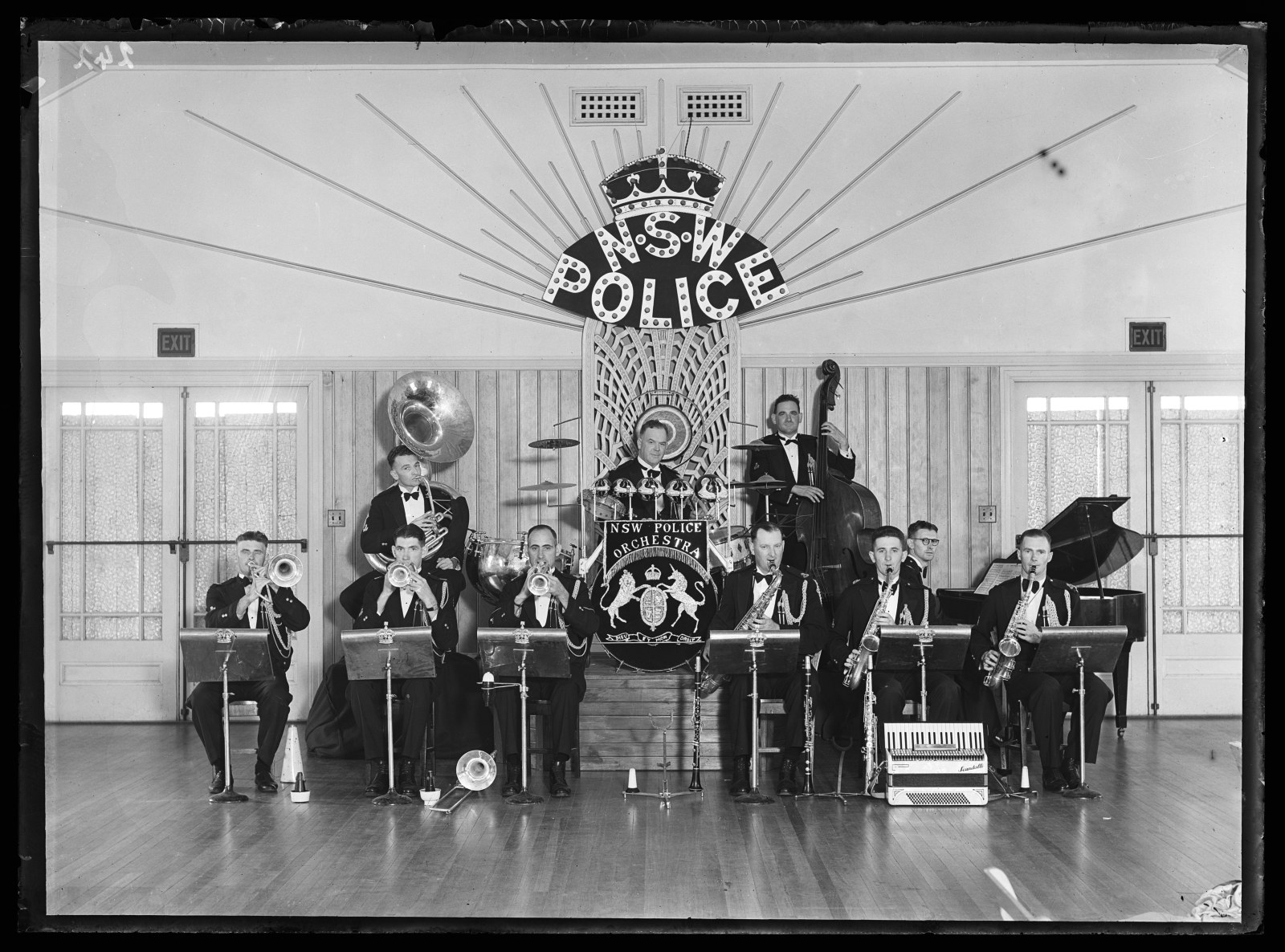 NSW Police Orchestra performing indoors, c 1930s