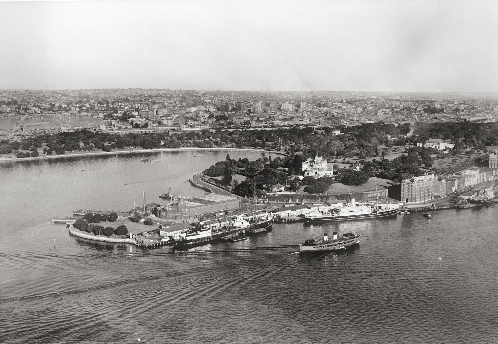 Aerial view of Fort Macquarie Tram Depot at Circular Quay, May 1948 / Photographer unknown / MUSEUMS OF HISTORY NSW, STATE ARCHIVES COLLECTION NRS-17420-2-49-2011/7