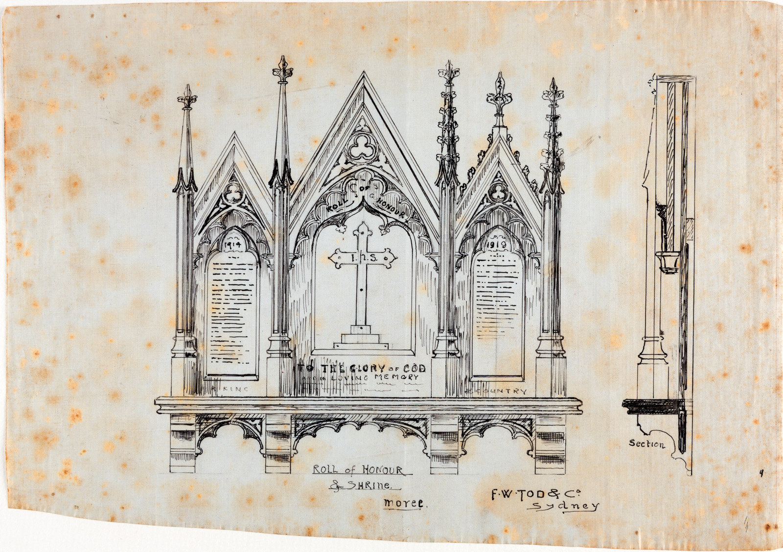 Design for 'Honour Roll & Shrine' Moree  by F.W. Tod & Co.
