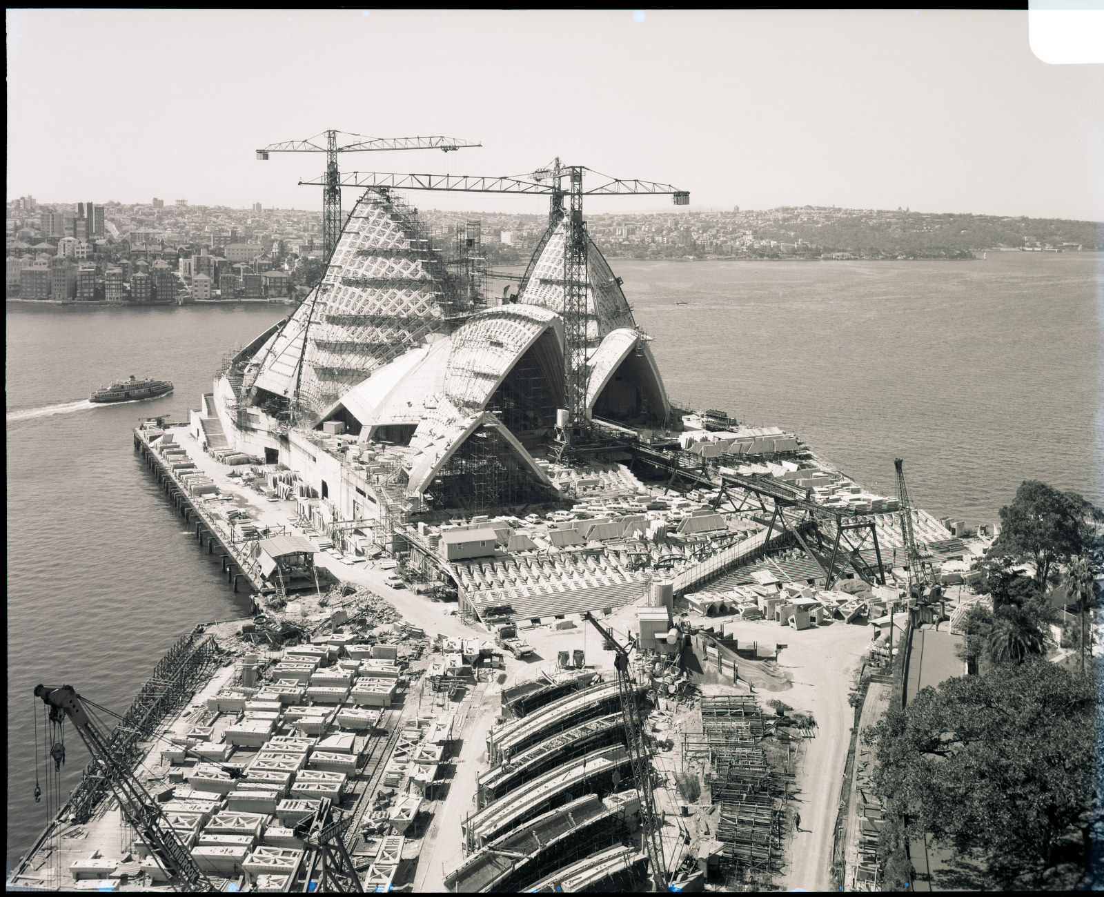 Government Printing Office 2 - 29953 - Opera House from Unilever Building [Sydney Opera House (N.S.W.); building construction] [GPO original locations or series - unnumbered] [4/03/1966]