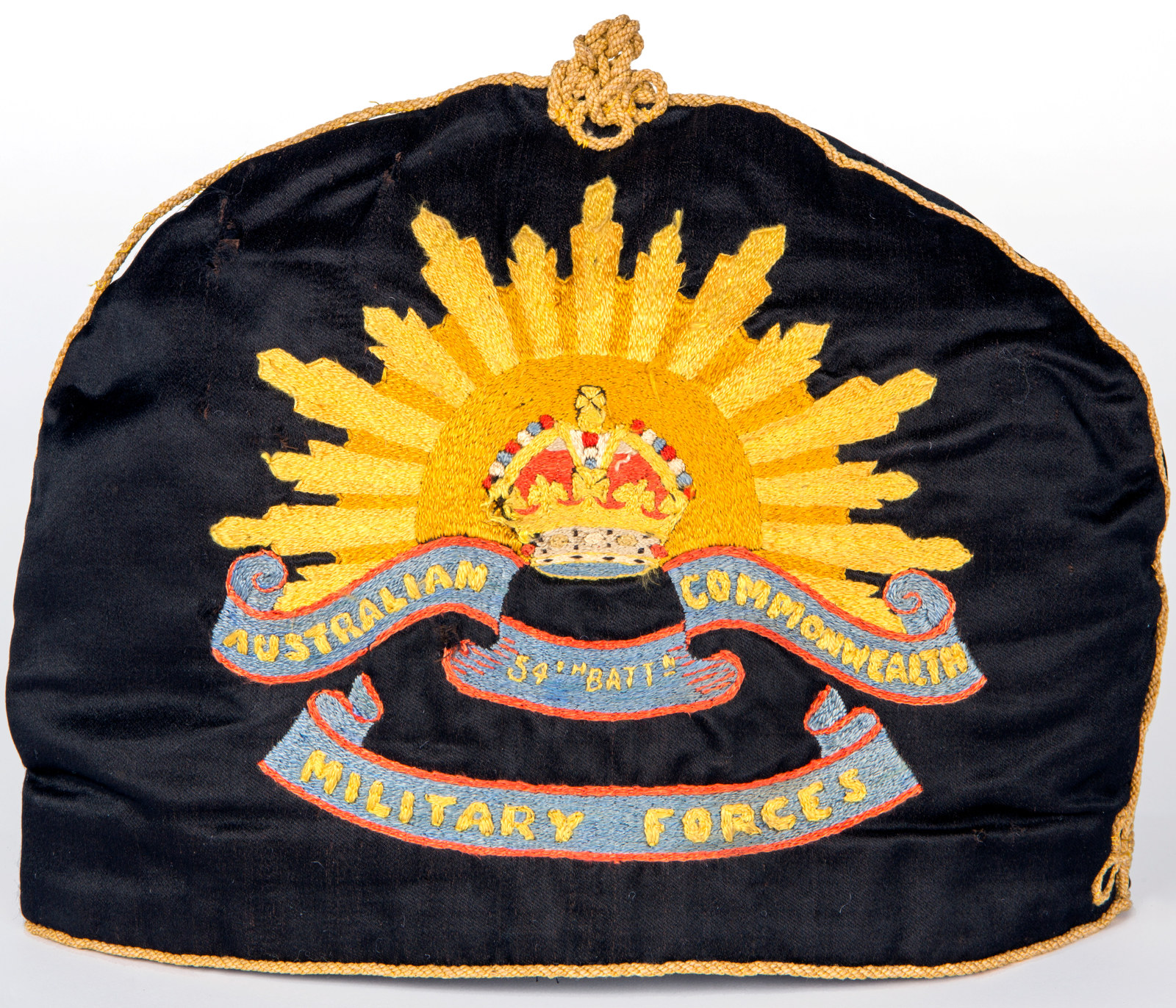 Embroidered tea cosy featuring the insignia of the Australian Commonwealth Military Forces 54th Battalion, Australia, 1914-1918