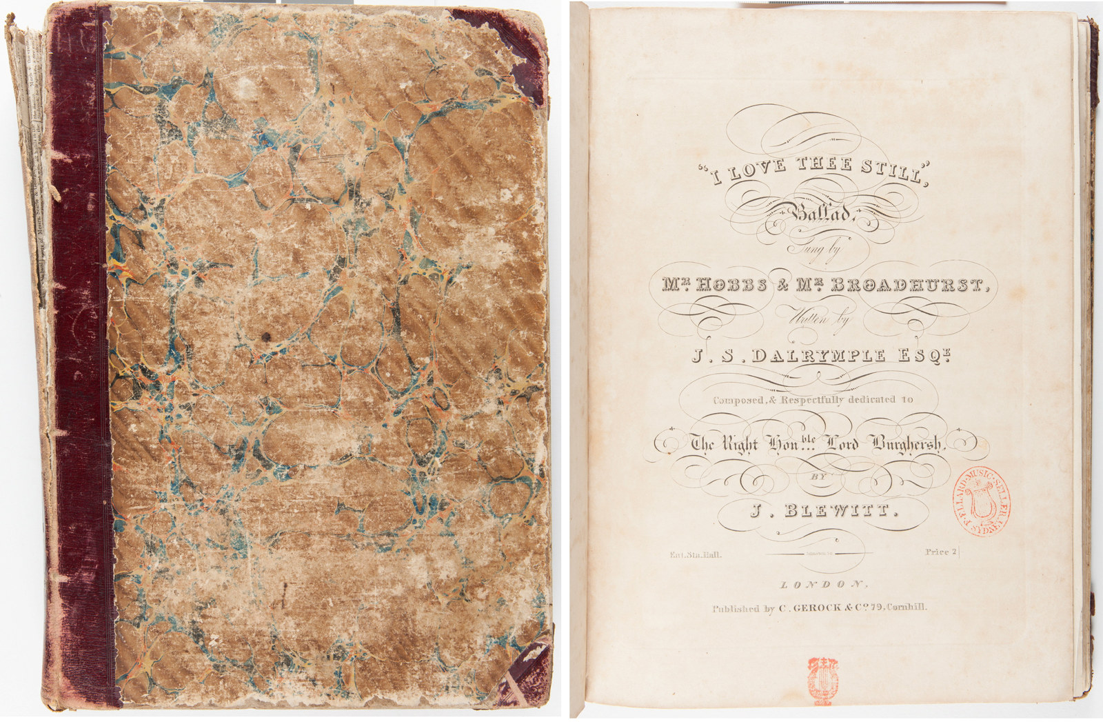 Composite image of front cover and title page of aged songbook.