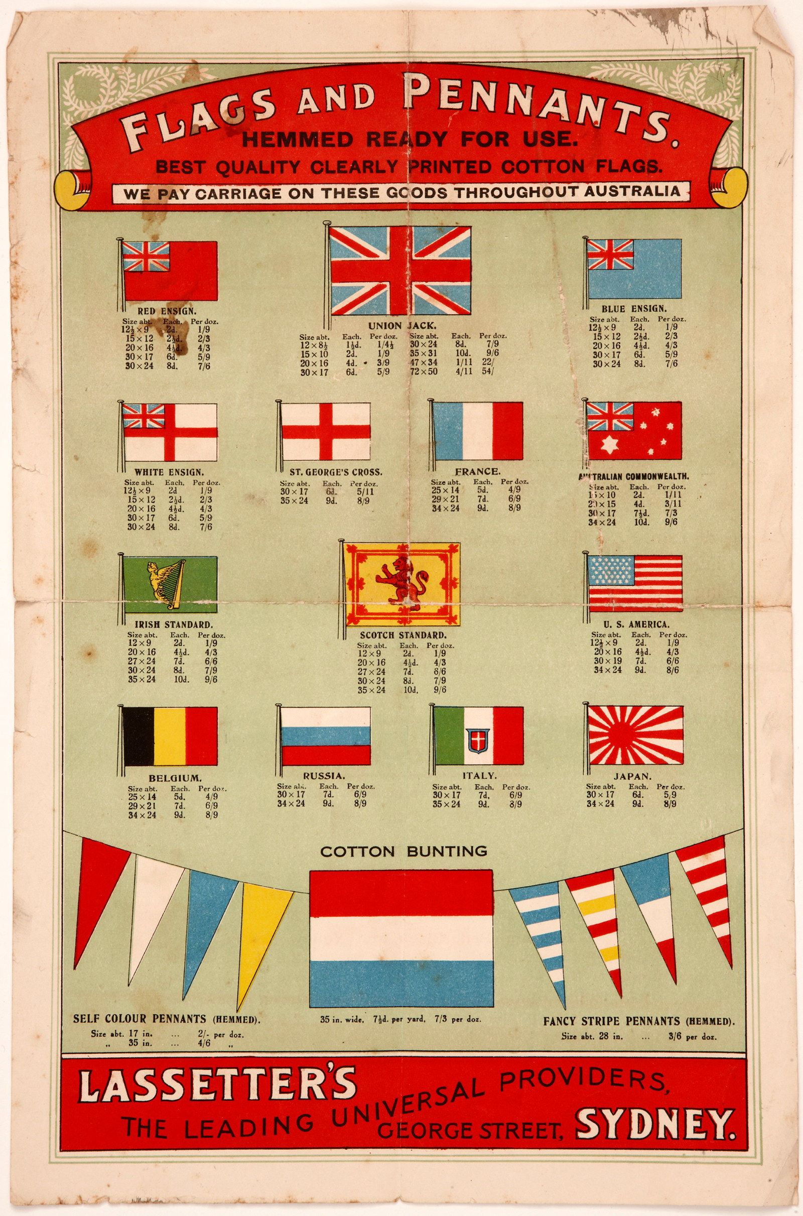 Trade ephemera: Flags and pennants : hemmed and ready for use : best quality and clearly printed cotton flags 