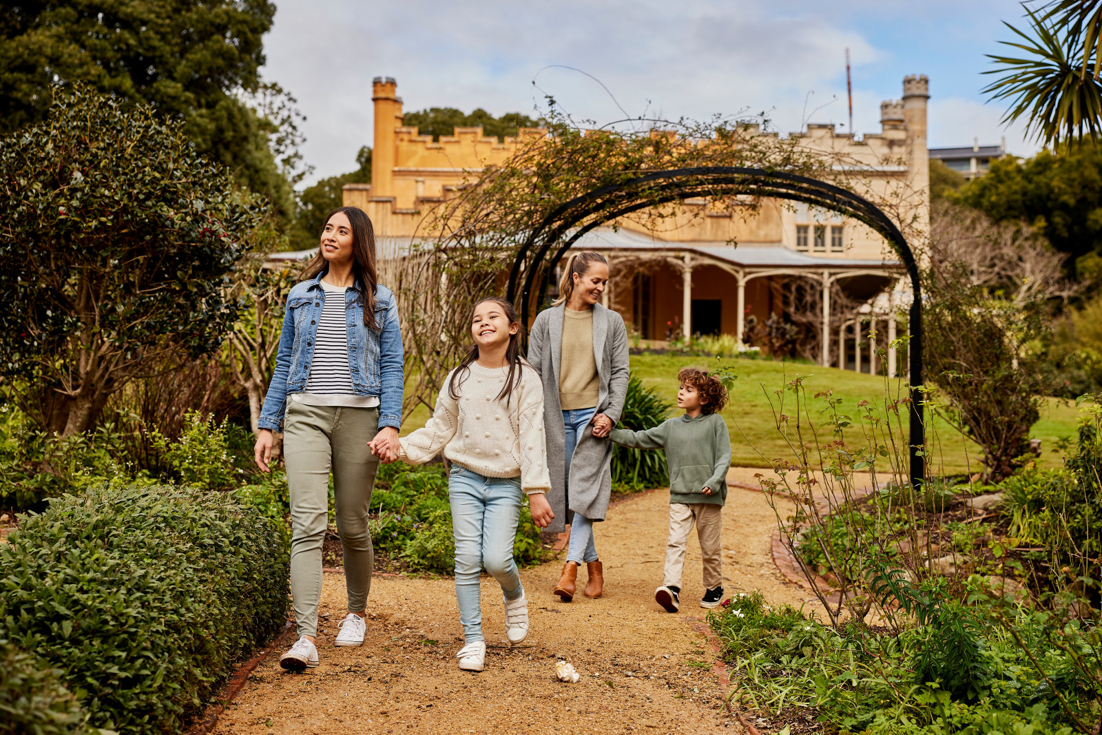 Family discovering the Pleasure Garden at Vaucluse house