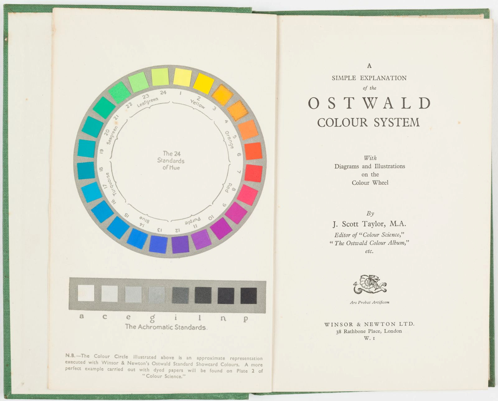 Colour chart and title page in 'A simple explanation of the Ostwald colour system' by J. Scott Taylor, 1935