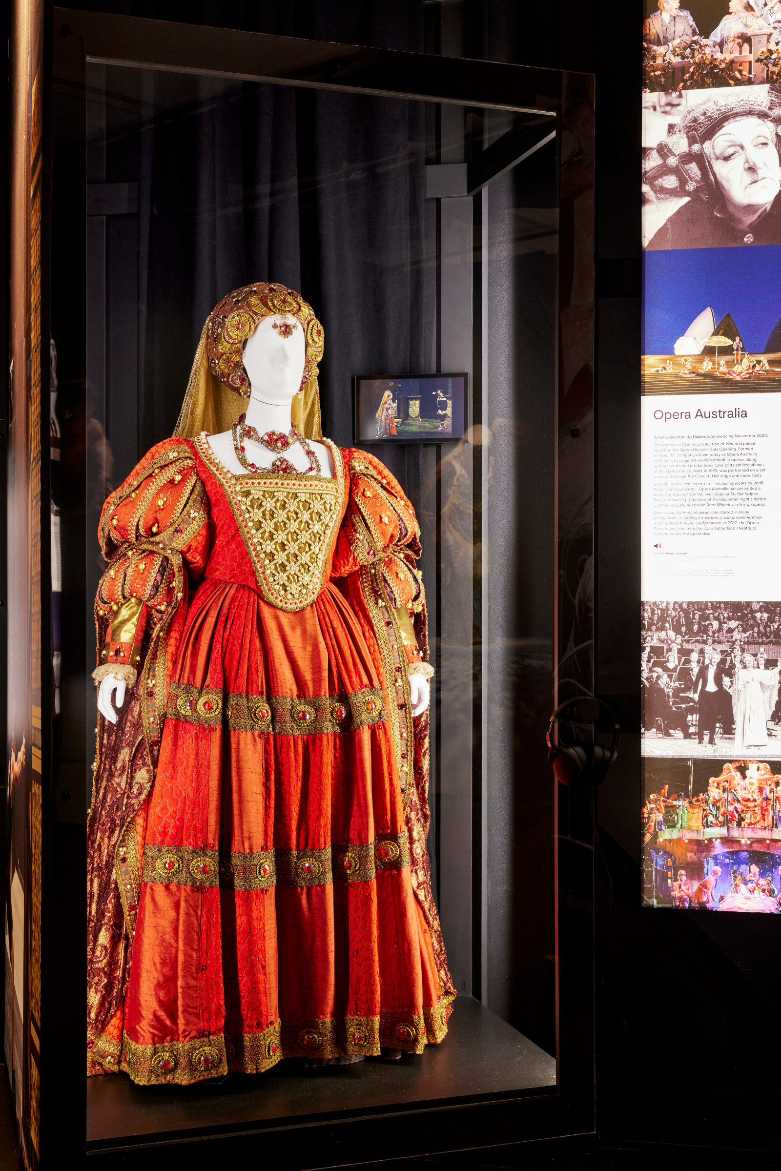 View of Costume worn by Dame Joan Sutherland in 'Lucrezia Borgia' in showcase display - The People's House marketing & installation photoshoot