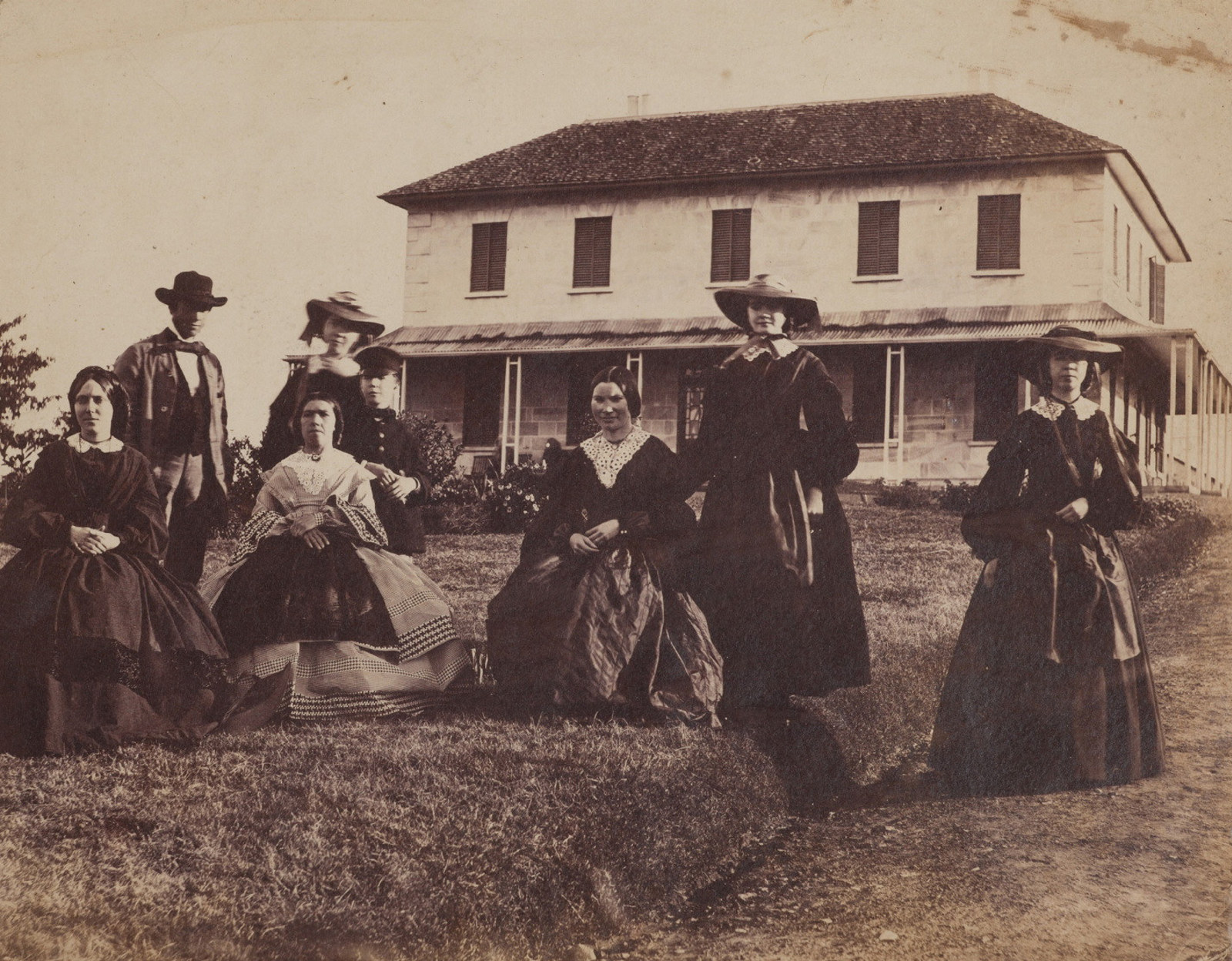 Edwin Rouse and family in front of Rouse Hill House, September 1859 / Thomas Wingate