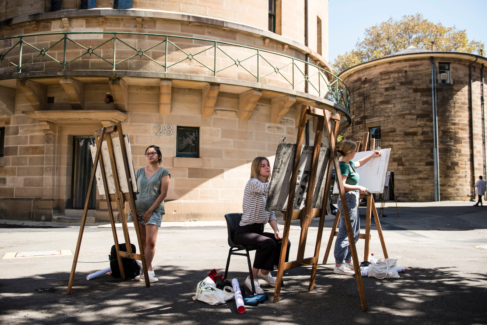 National Art School, Forbes Street, Darlinghurst. Sydney Open 2023. Drawing students outside the Chapel, 2020.