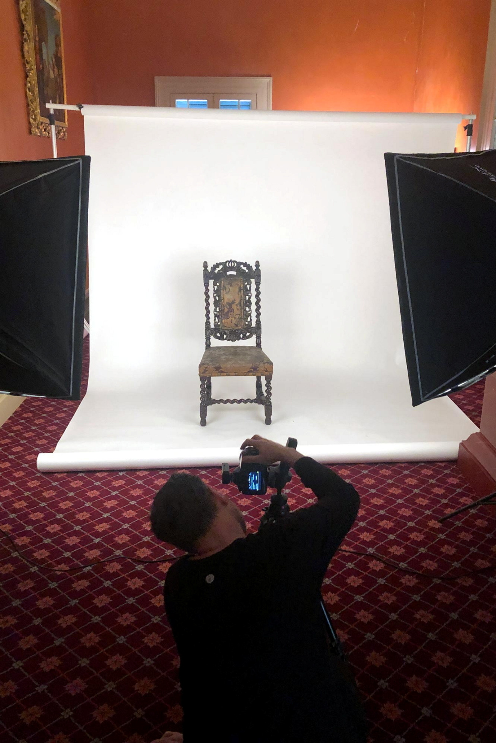 Collection objects being photographed in a studio set at Vaucluse House.