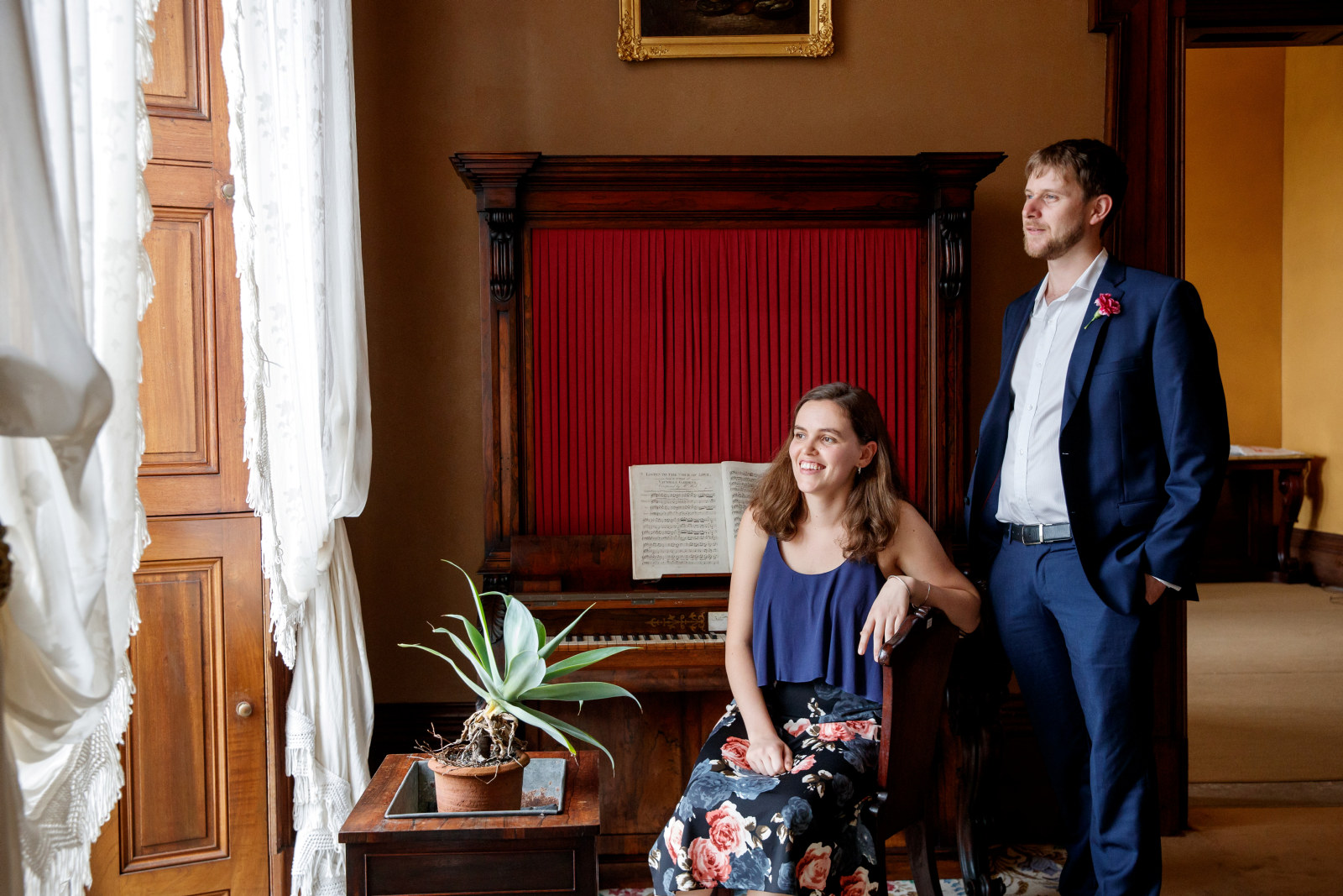 James Doig and Nyssa Milligan, postgraduate students, Sydney Conservatorium of Music, in the drawing room at Elizabeth Bay House
