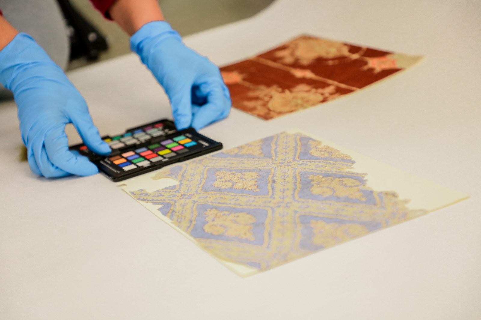 A wallpaper being prepared for digitisation, Museums Discovery Centre