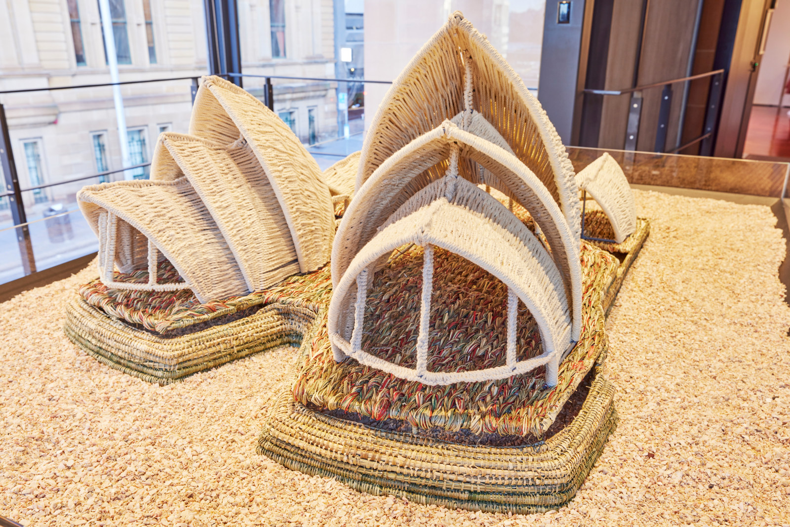 Close up view of Steven Russel and Phyllis Stewart 'Untitled (woven Sydney Opera House)', 2023 - The People's House marketing & installation photoshoot - The People's House marketing & installation photoshoot