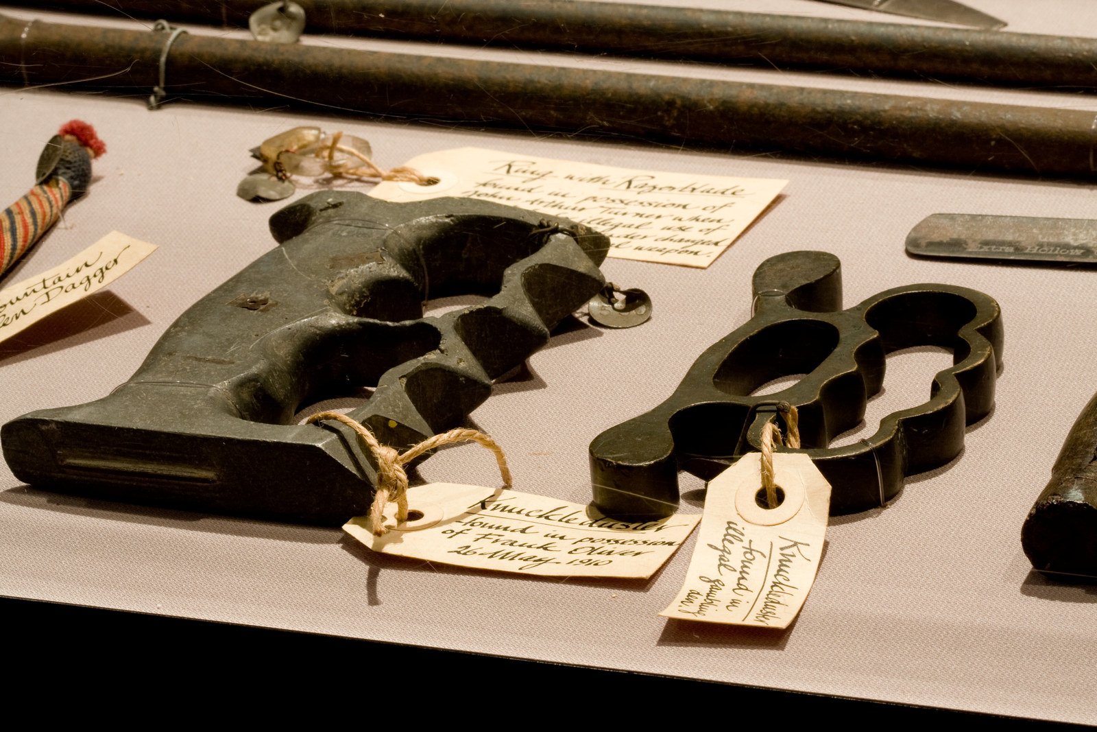Knuckledusters on display in the Crime Museum at the Justice and Police Museum, Sydney.