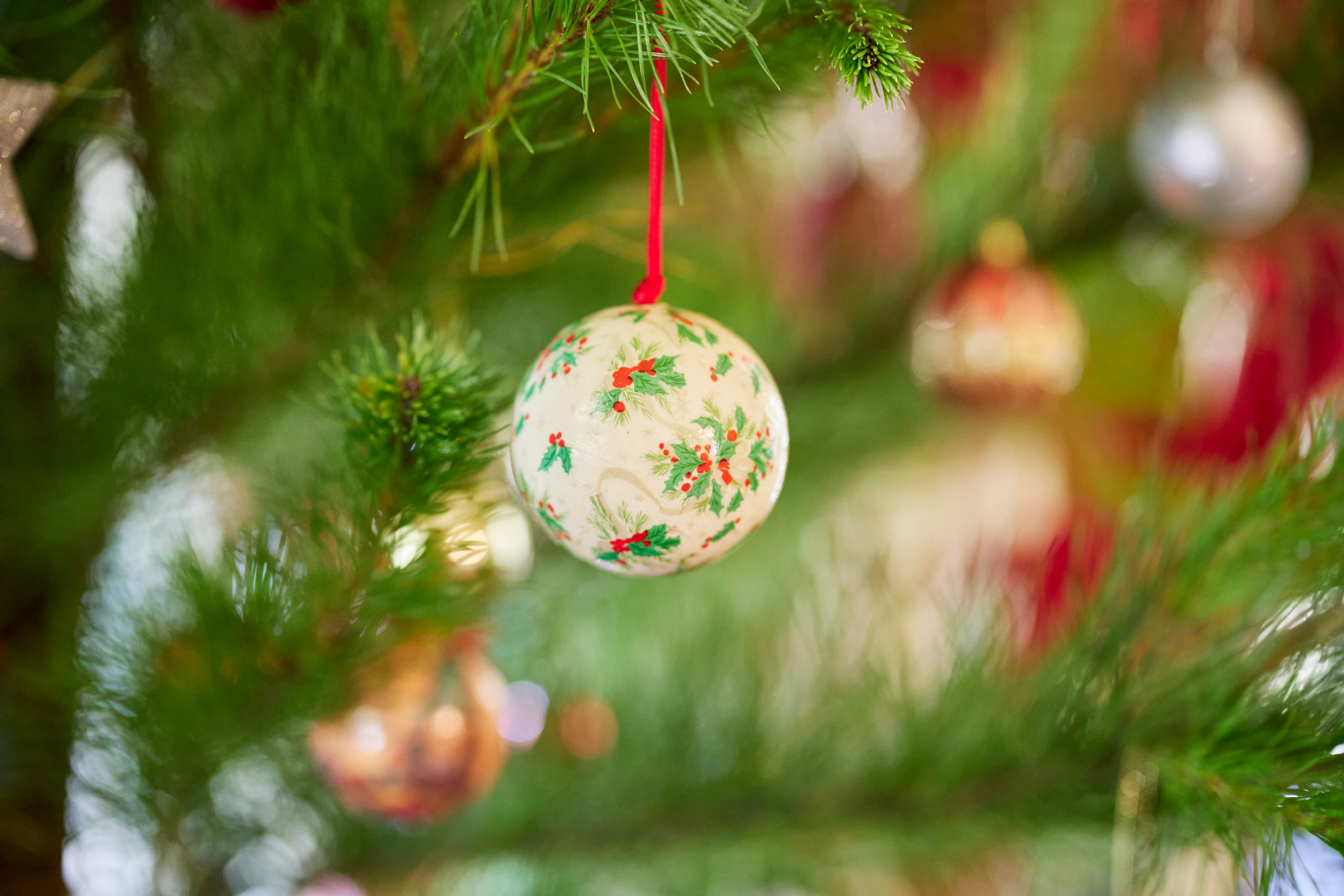 Close up of a Christmas decoration on the Christmas tree in the drawing room at Vaucluse House.
