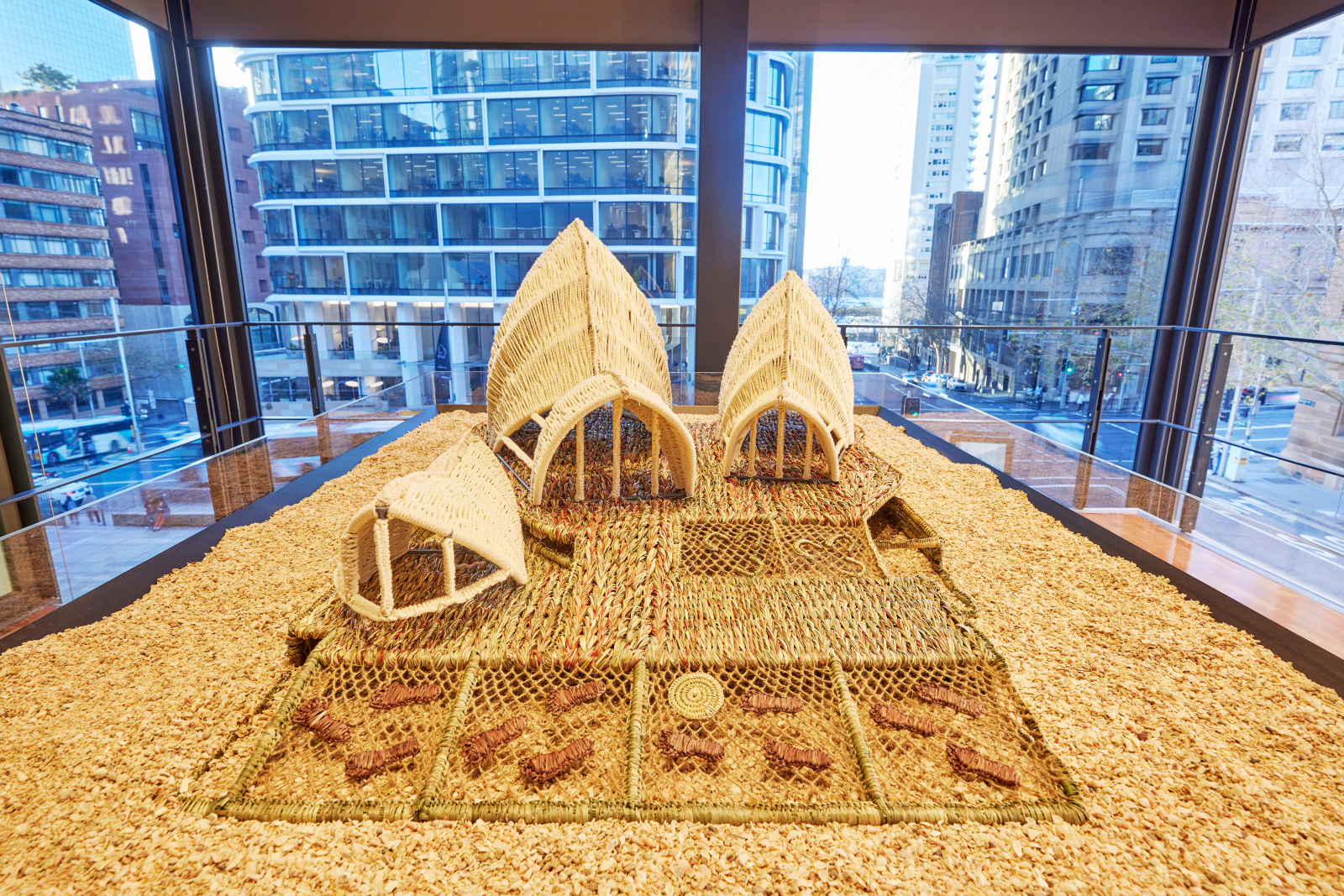View of Steven Russel and Phyllis Stewart 'Untitled (woven Sydney Opera House)', 2023 - The People's House marketing & installation photoshoot - The People's House marketing & installation photoshoot